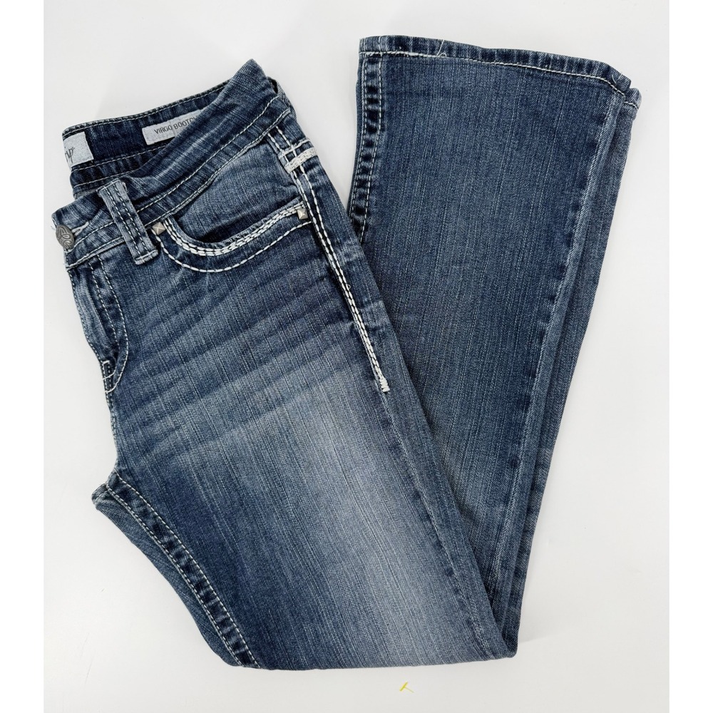 Daytrip Virgo Bootcut Jeans Womens 30L Medium Wash Contrast Stitch Blue Denim